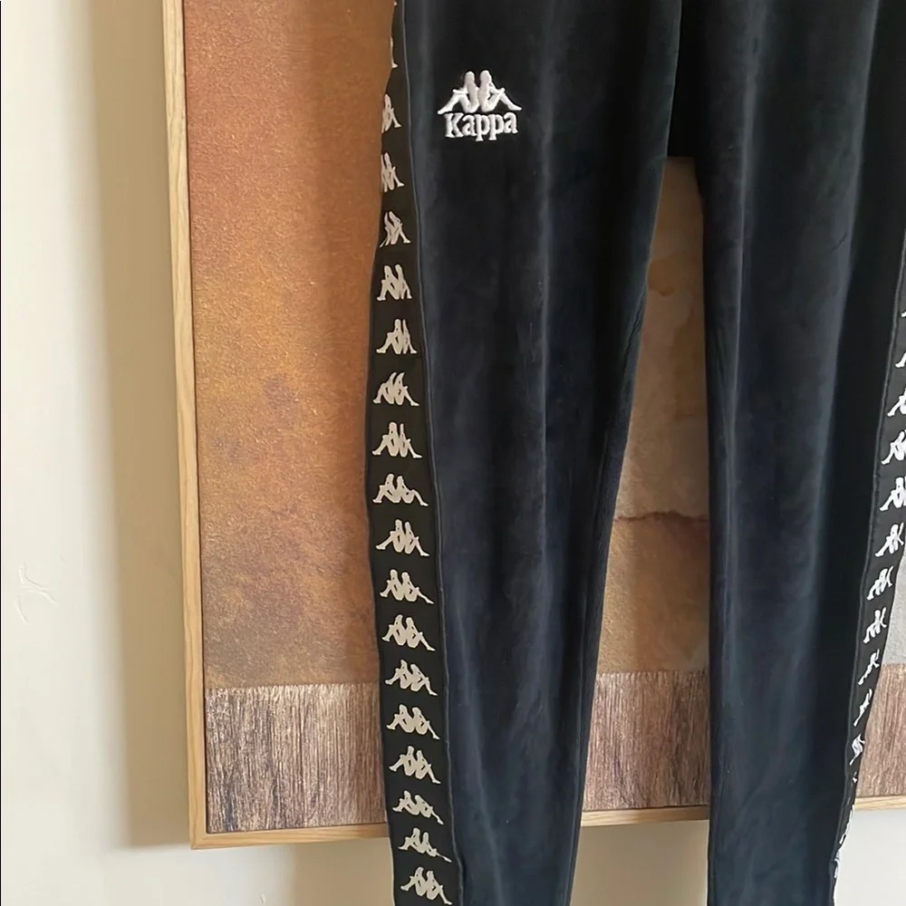 Kappa Ammu Velour Black Track Leggings  Pants with Logo Small - Picture 4 of 8